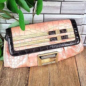 Guess vintage 90s satin boudour mini clutch bag in faux crocodile leather